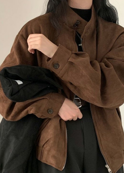Hazel Brown Suede Oversized Jacket – Women’s Casual Outerwear