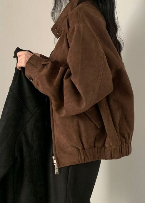Hazel Brown Suede Oversized Jacket – Women’s Casual Outerwear