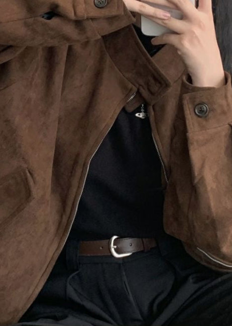 Hazel Brown Suede Oversized Jacket – Women’s Casual Outerwear