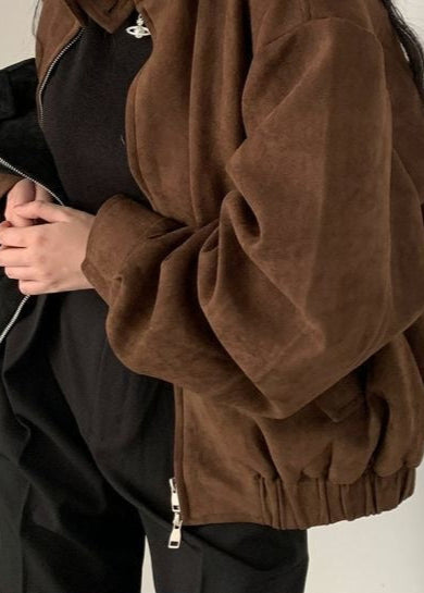 Hazel Brown Suede Oversized Jacket – Women’s Casual Outerwear