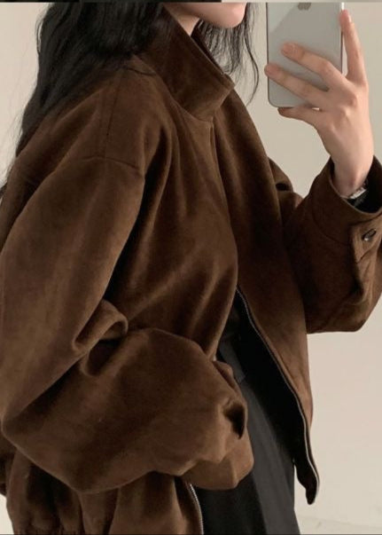 Hazel Brown Suede Oversized Jacket – Women’s Casual Outerwear