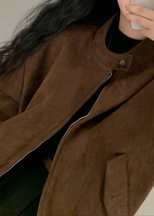 Hazel Brown Suede Oversized Jacket – Women’s Casual Outerwear