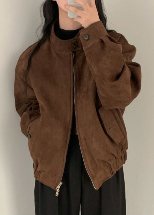 Hazel Brown Suede Oversized Jacket – Women’s Casual Outerwear
