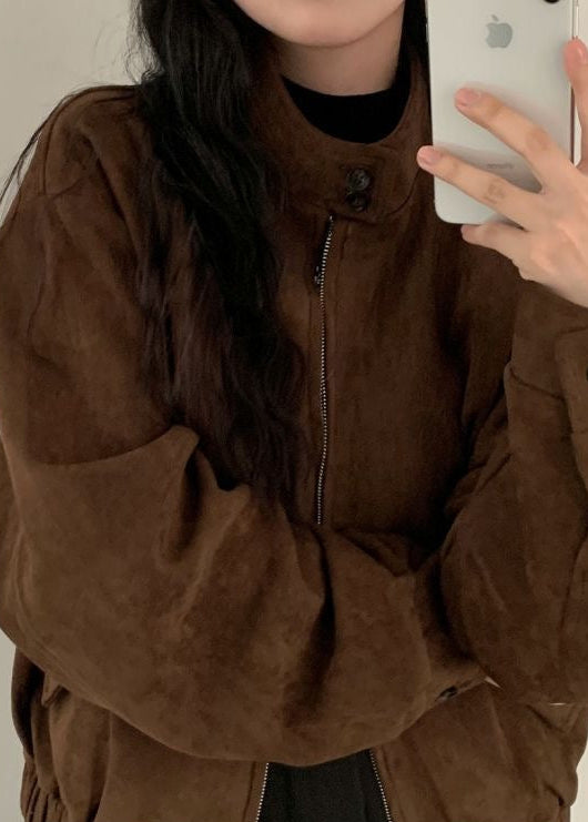 Hazel Brown Suede Oversized Jacket – Women’s Casual Outerwear