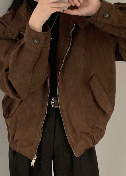 Hazel Brown Suede Oversized Jacket – Women’s Casual Outerwear