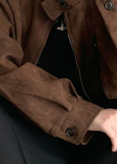 Hazel Brown Suede Oversized Jacket – Women’s Casual Outerwear