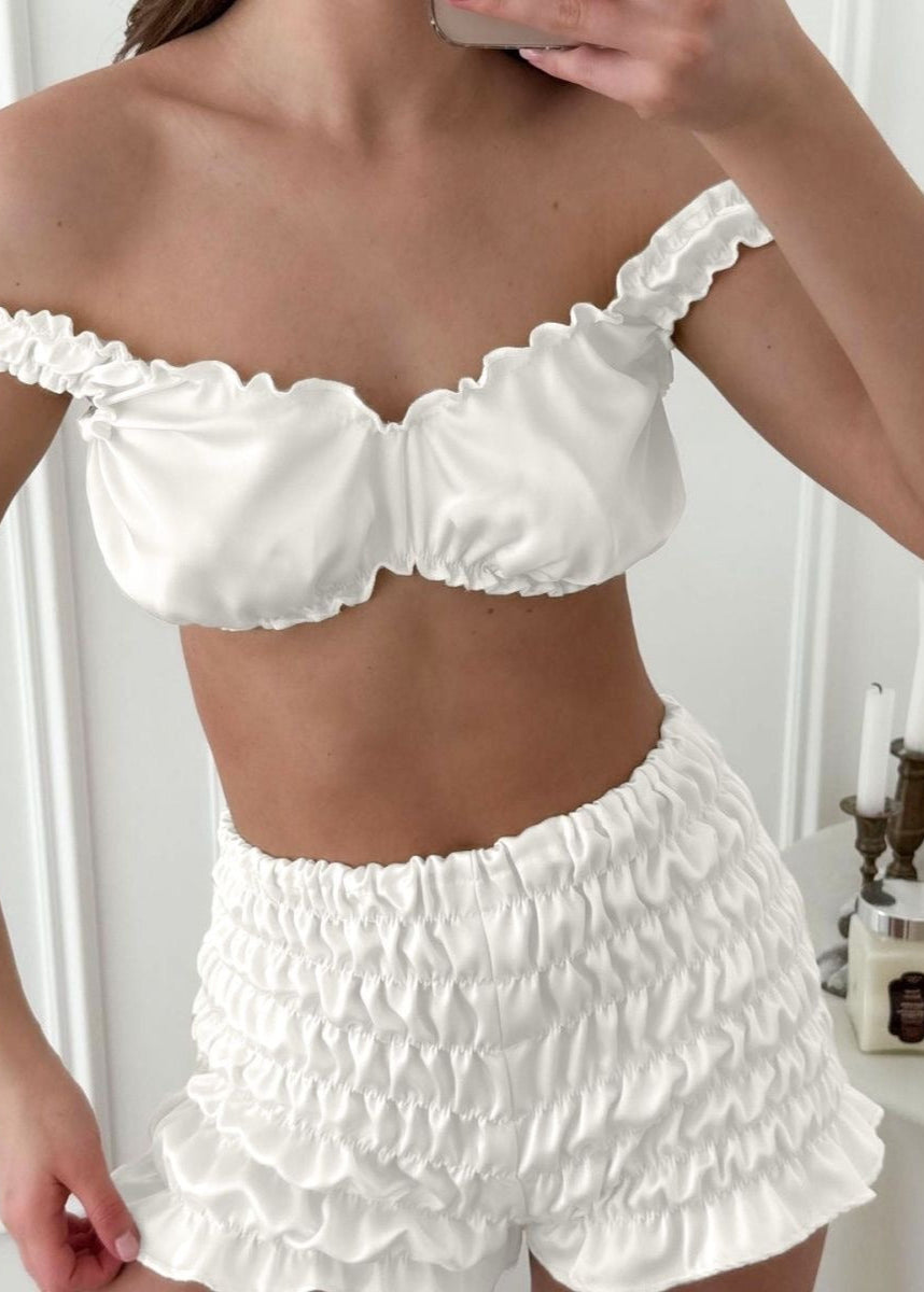 Satin 3-Piece Loungewear Set – Bralette, High-Waist Shorts & Long Robe
