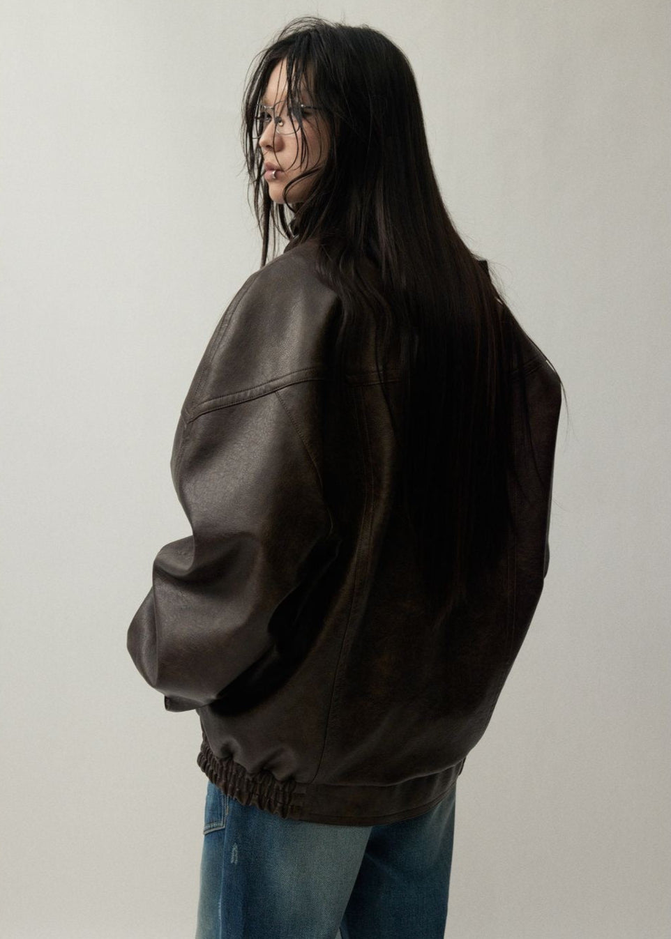 Arden Oversized Brown Faux Leather Jacket – Unisex Fit