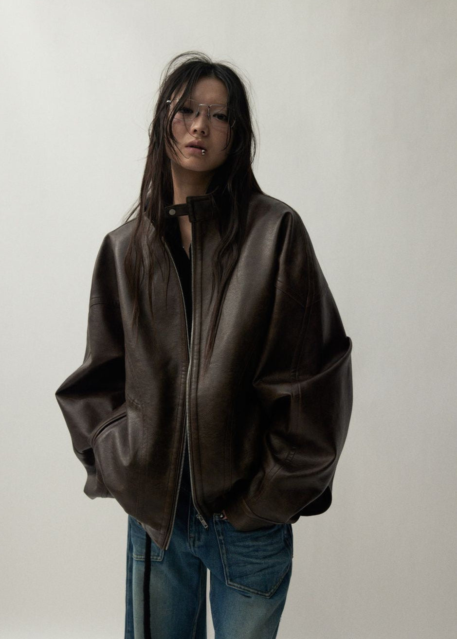 Arden Oversized Brown Faux Leather Jacket – Unisex Fit