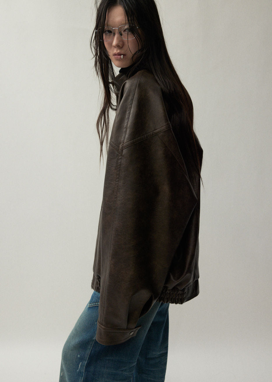 Arden Oversized Brown Faux Leather Jacket – Unisex Fit
