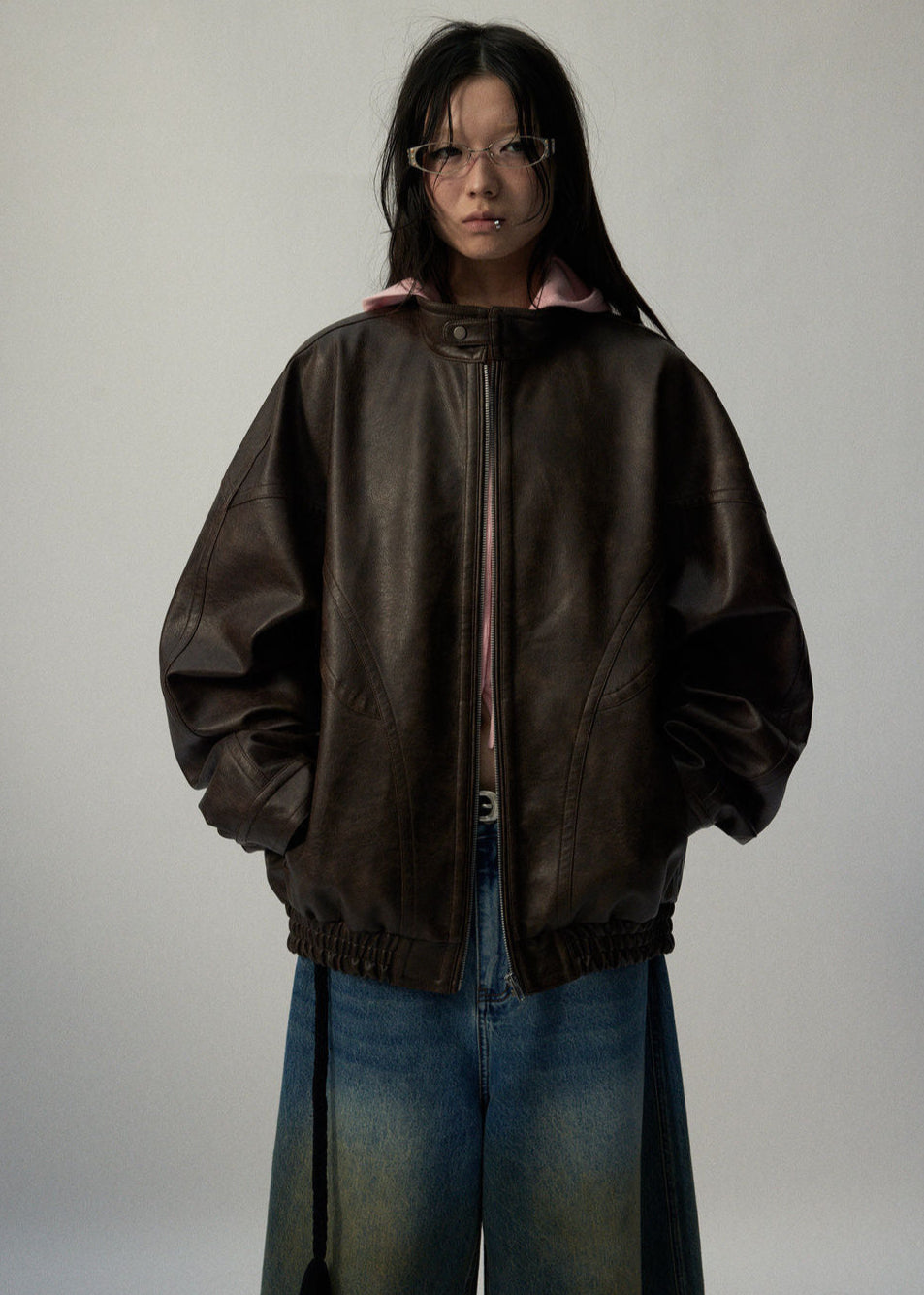 Arden Oversized Brown Faux Leather Jacket – Unisex Fit