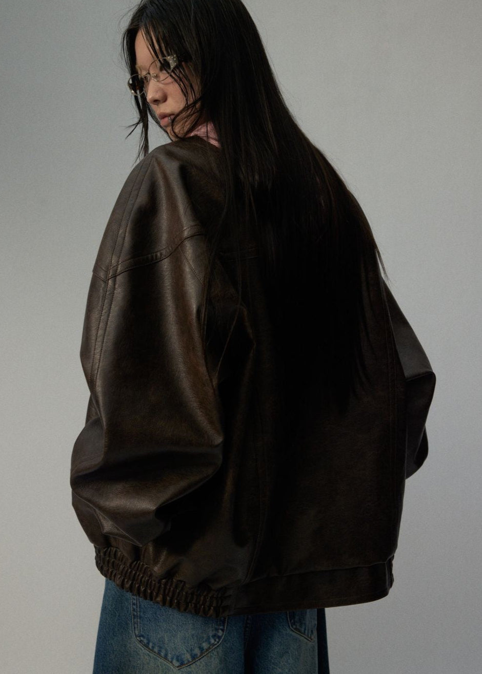 Arden Oversized Brown Faux Leather Jacket – Unisex Fit