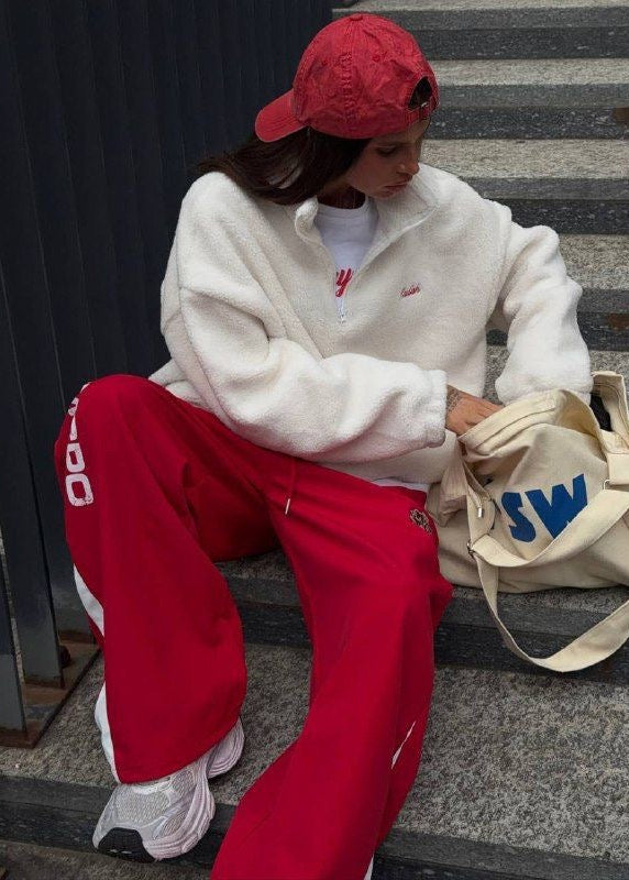 Oversized Sherpa Fleece Half-Zip Pullover with Stand Collar