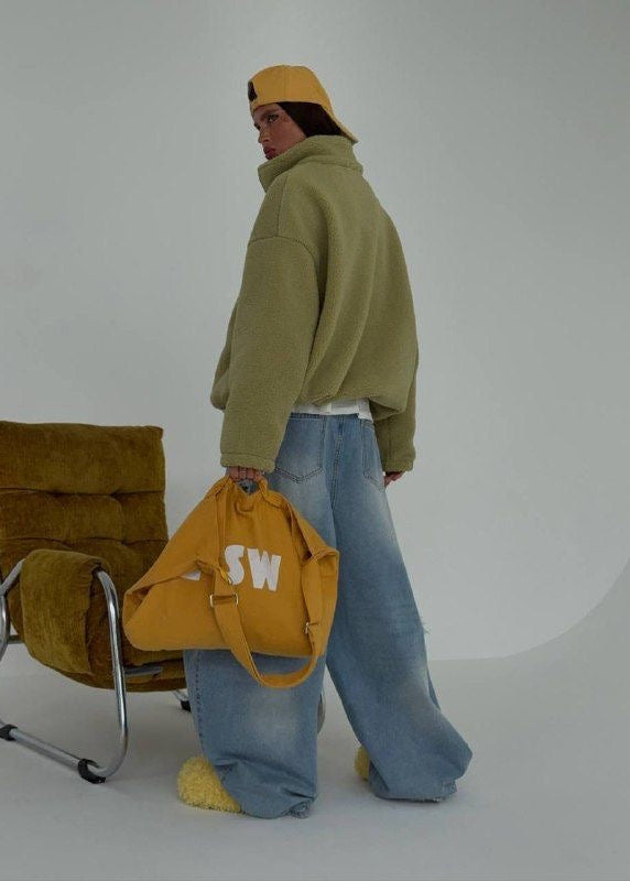 Oversized Sherpa Fleece Half-Zip Pullover with Stand Collar