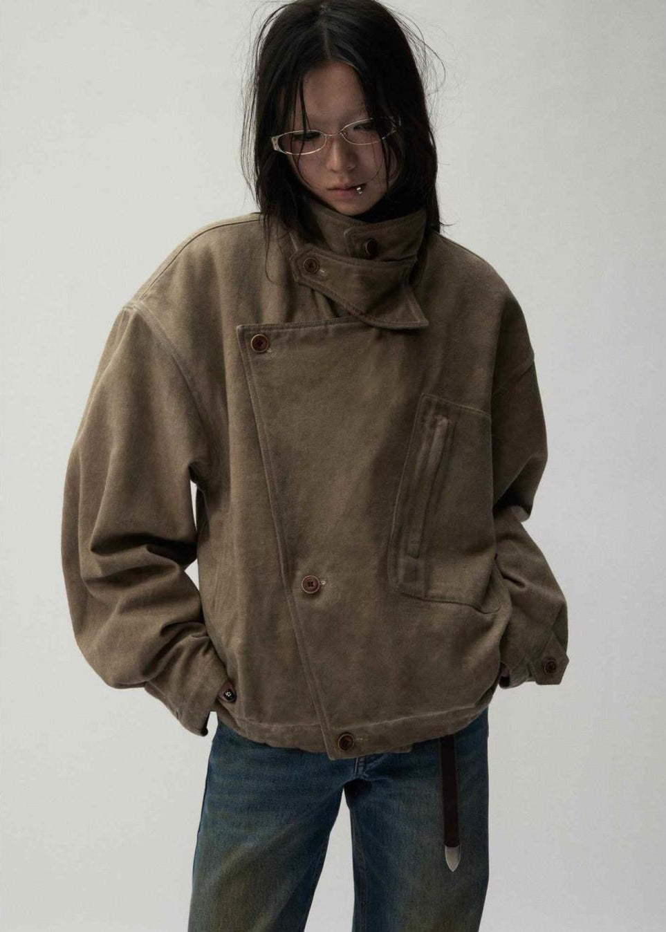 Urban Edge – Unisex Oversized Canvas Jacket with High Collar