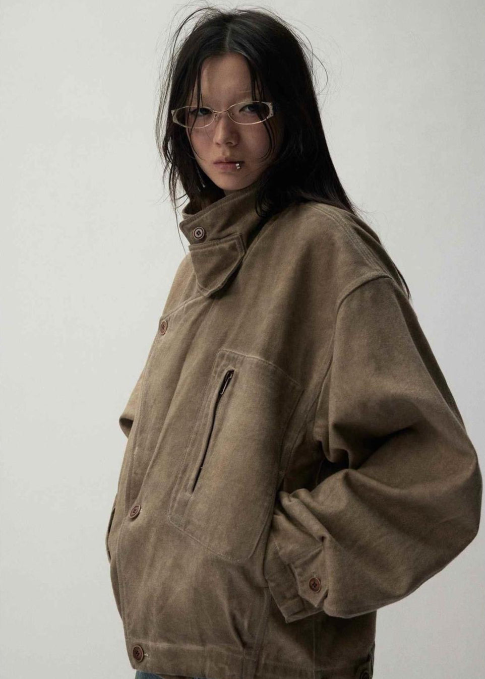 Urban Edge – Unisex Oversized Canvas Jacket with High Collar