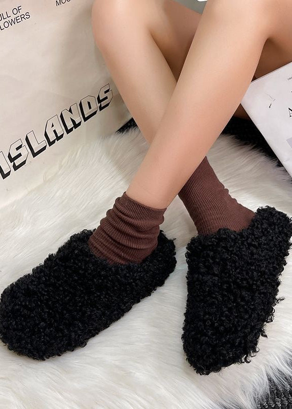 Curly Teddy Fur Platform Slippers with Closed Toe