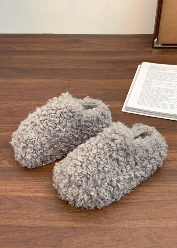 Curly Teddy Fur Platform Slippers with Closed Toe