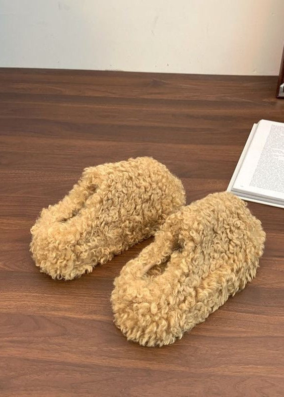Curly Teddy Fur Platform Slippers with Closed Toe