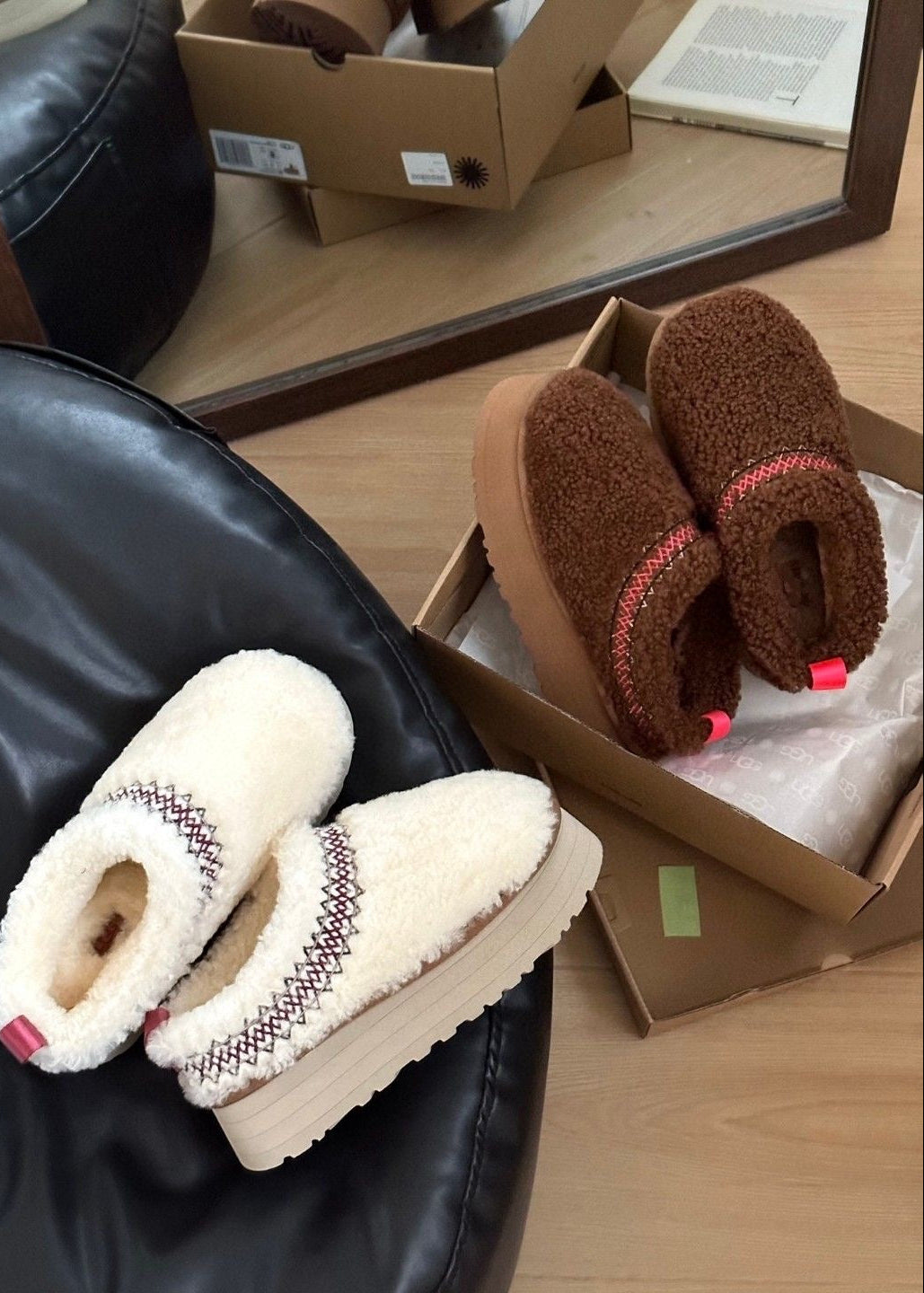 Teddy Fleece Platform Slippers with Contrast Stitching