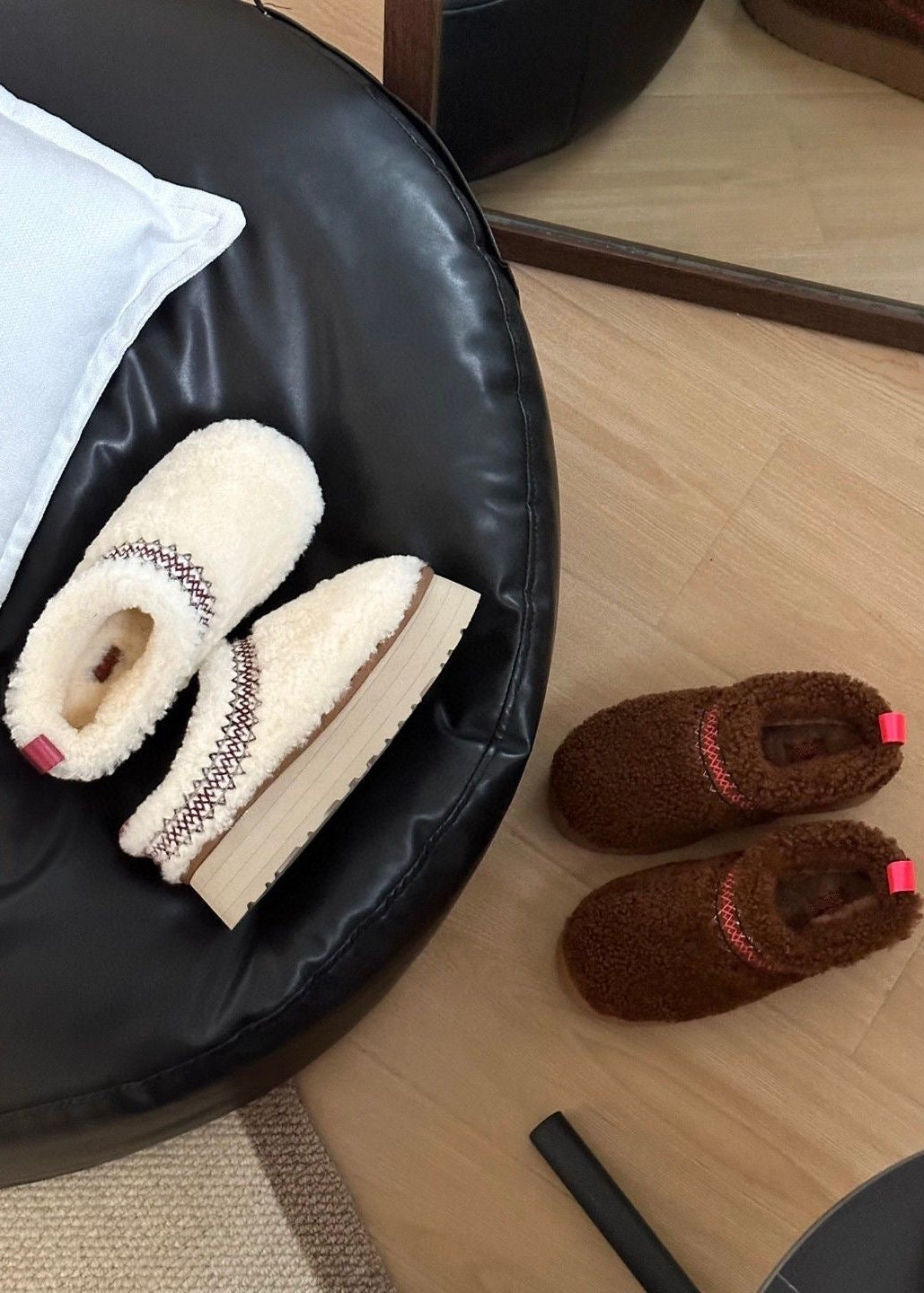 Teddy Fleece Platform Slippers with Contrast Stitching