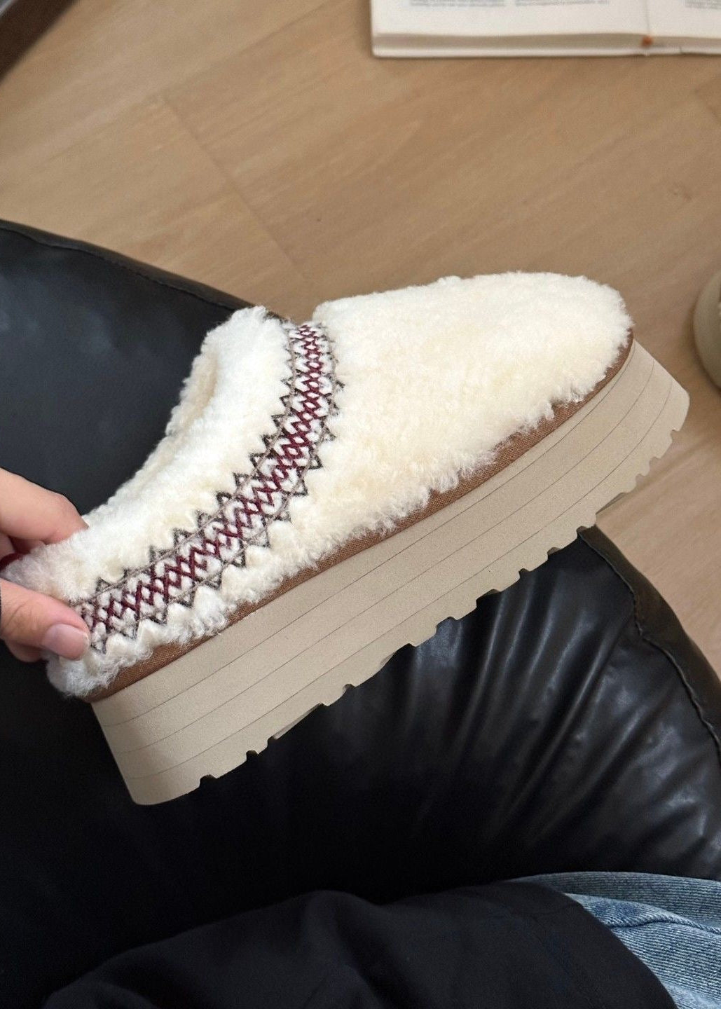 Teddy Fleece Platform Slippers with Contrast Stitching