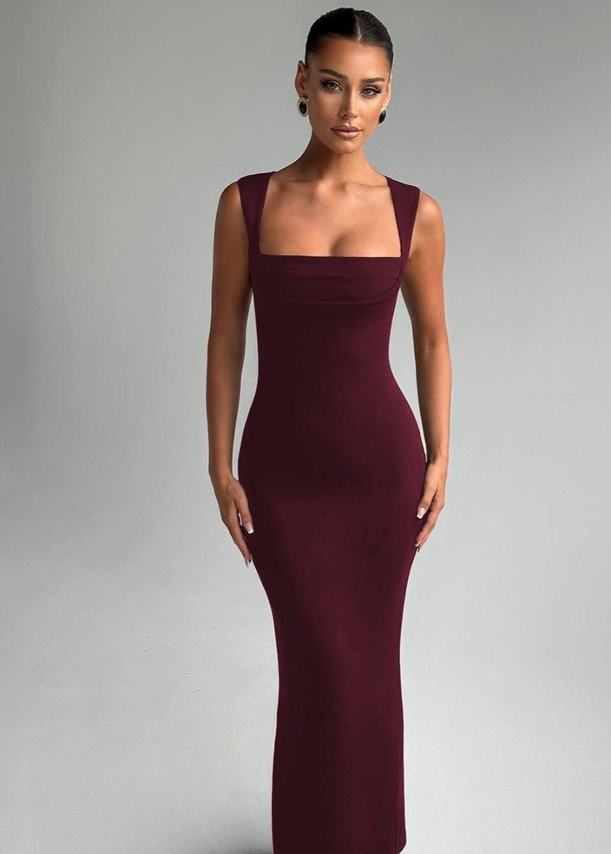 Aubrielle - Square Neck Sleeveless Bodycon Maxi Dress
