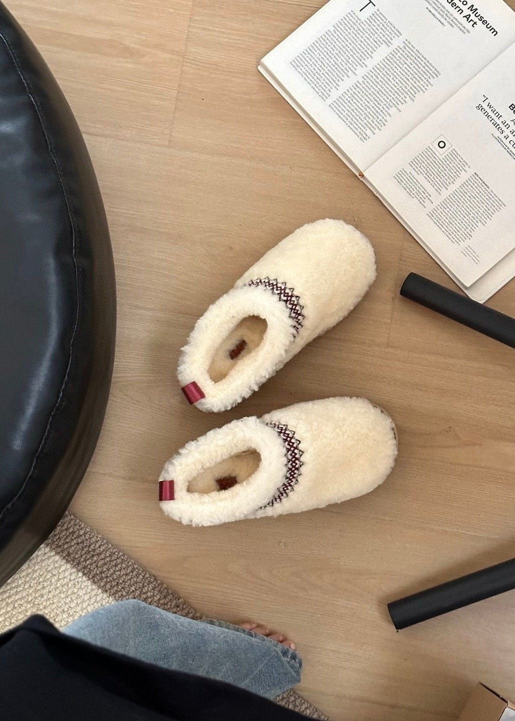 Teddy Fleece Platform Slippers with Contrast Stitching