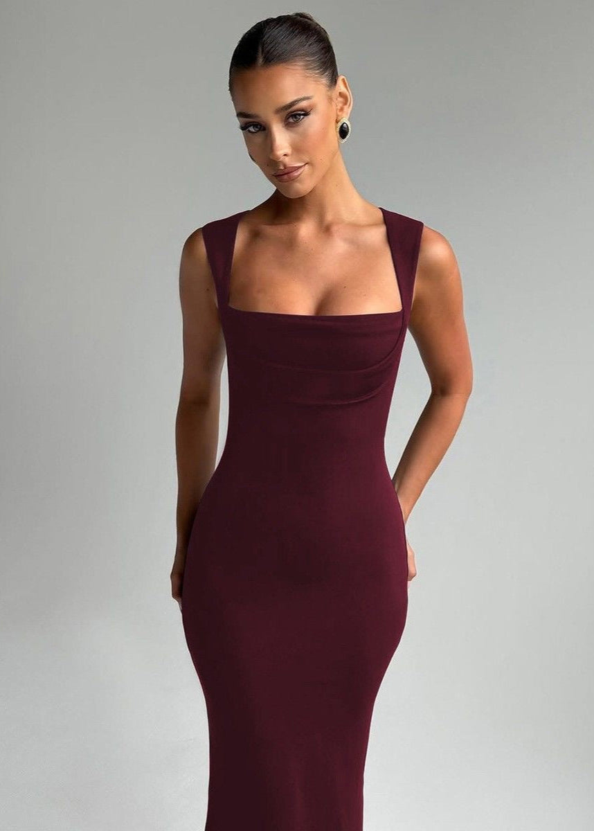 Aubrielle - Square Neck Sleeveless Bodycon Maxi Dress