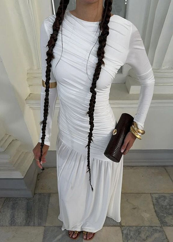 Elara - Long Sleeve Ruched Maxi Dress