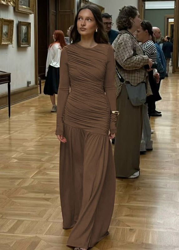 Elara - Long Sleeve Ruched Maxi Dress