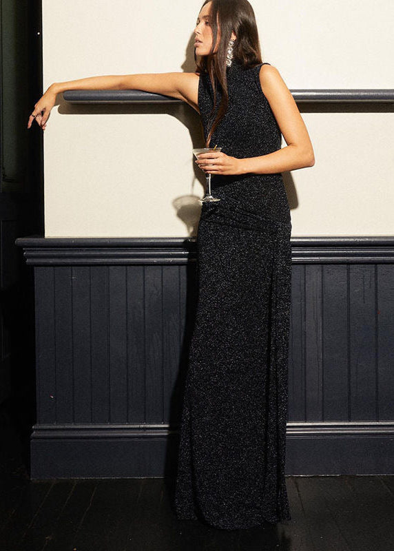 Lunara - Sleeveless High Neck Glitter Maxi Dress