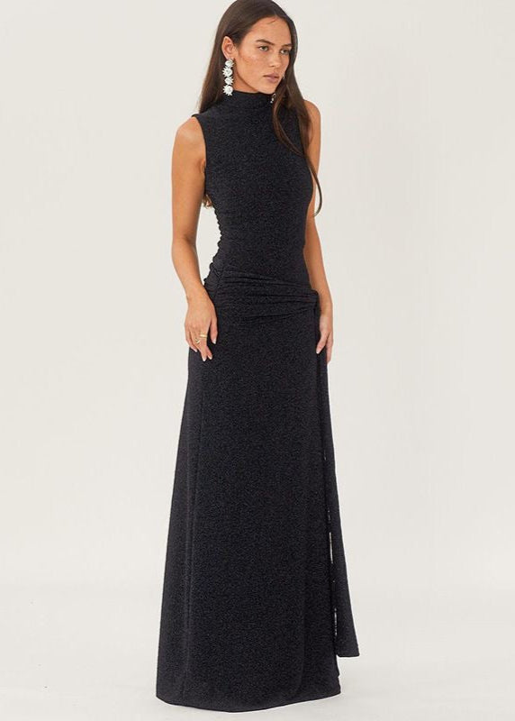 Lunara - Sleeveless High Neck Glitter Maxi Dress
