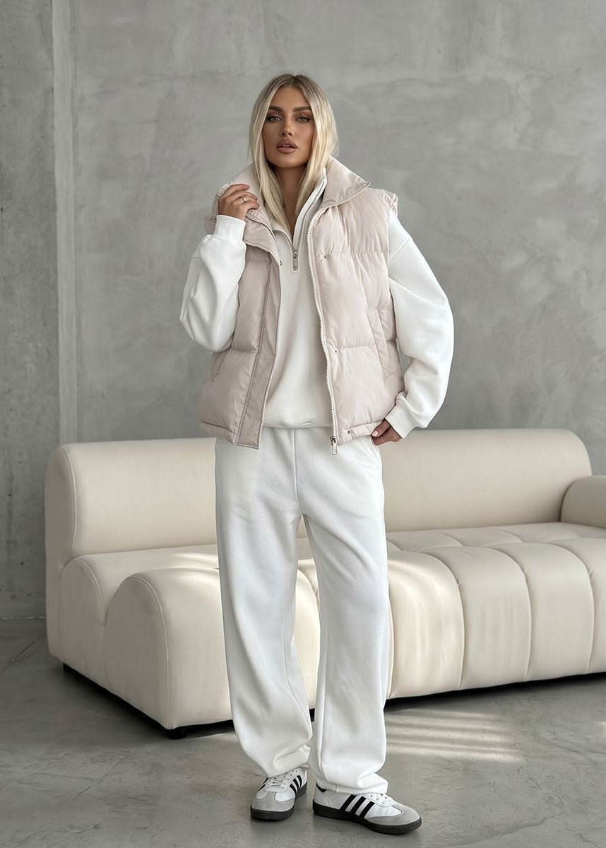 Stand Collar Puffer Vest with Zip Front and Side Pockets