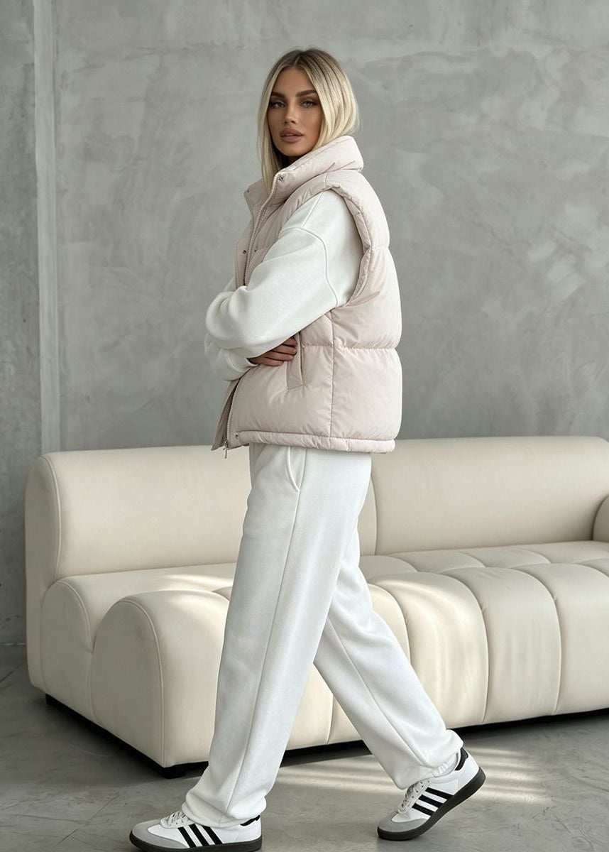 Stand Collar Puffer Vest with Zip Front and Side Pockets