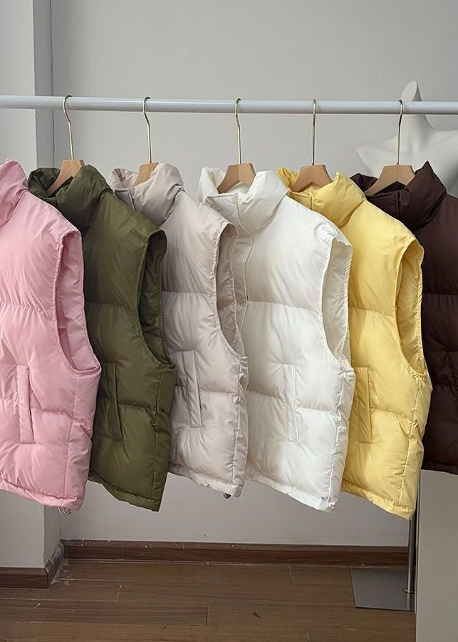Stand Collar Puffer Vest with Zip Front and Side Pockets