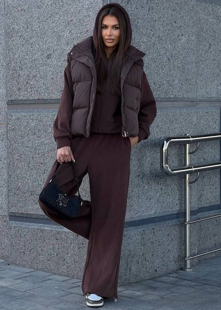 Stand Collar Puffer Vest with Quilted Design and Zip Front