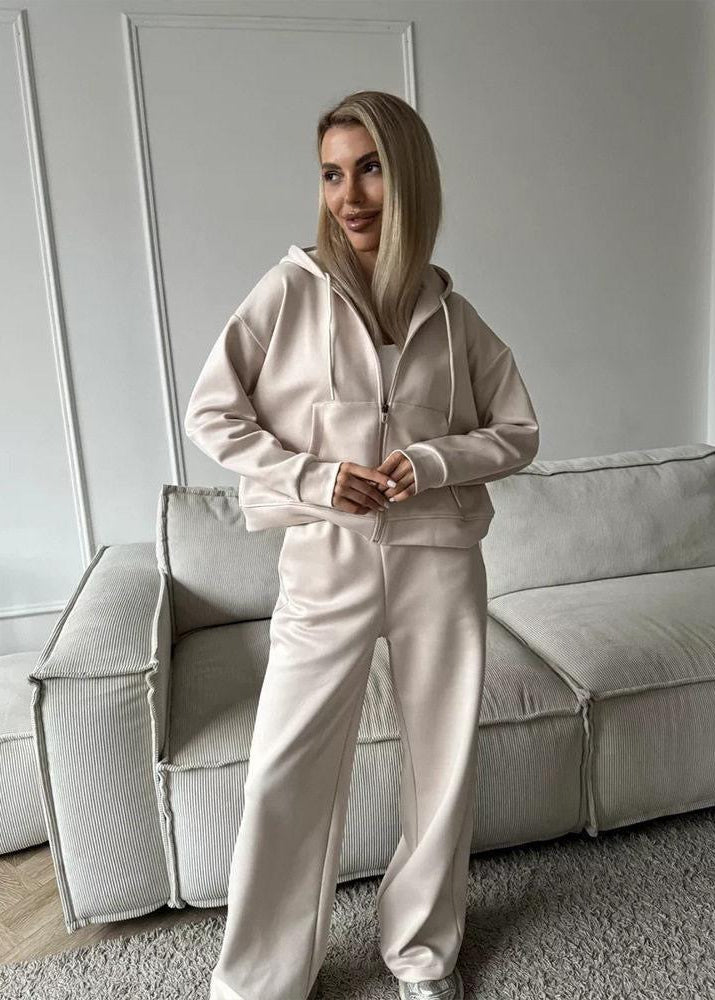 Relaxed Fit Zip-Up Hoodie and Wide-Leg Sweatpants Set