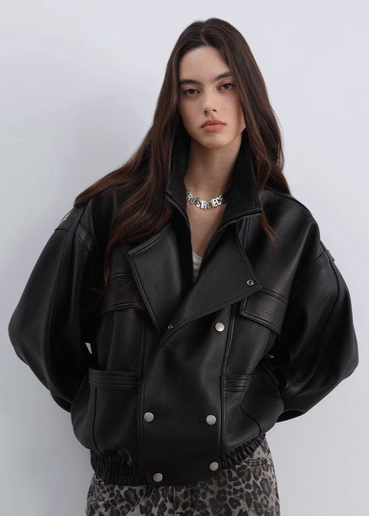 Aurora - Oversized Genuine Lambskin Leather Jacket