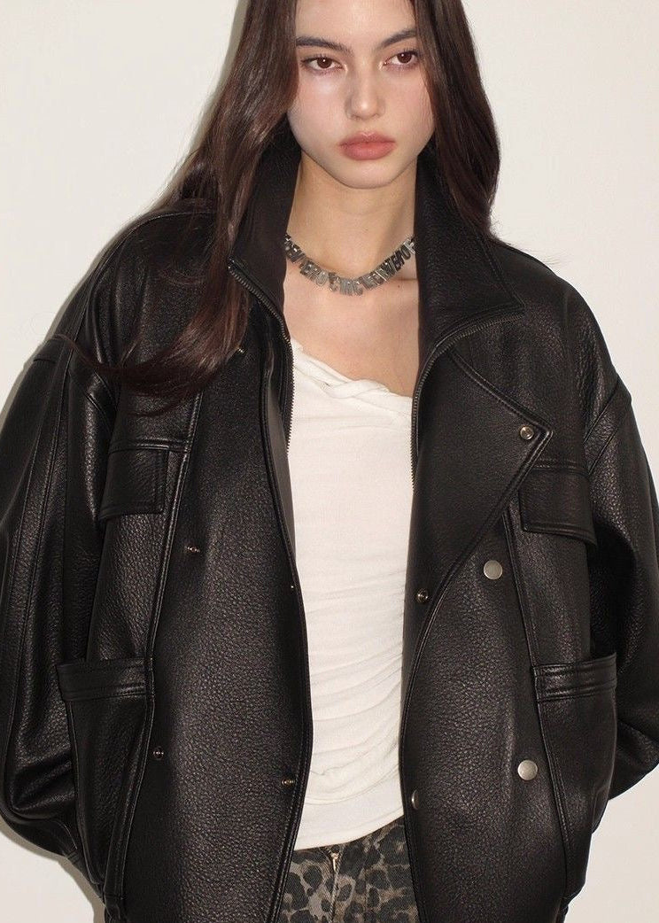 Aurora - Oversized Genuine Lambskin Leather Jacket
