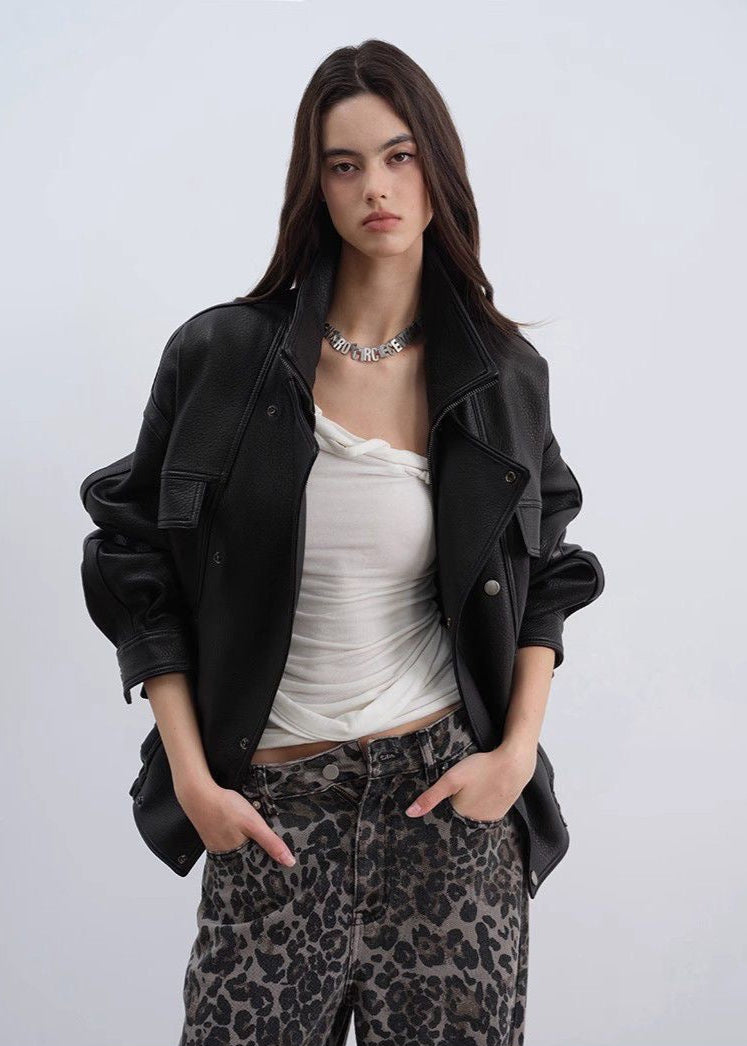 Aurora - Oversized Genuine Lambskin Leather Jacket