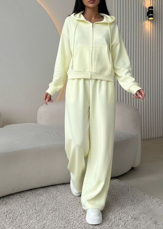 Relaxed Fit Zip-Up Hoodie and Wide-Leg Sweatpants Set