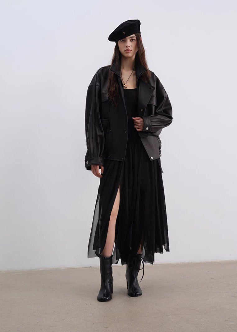 Aurora - Oversized Genuine Lambskin Leather Jacket