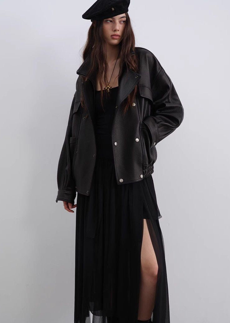 Aurora - Oversized Genuine Lambskin Leather Jacket