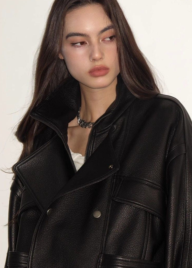 Aurora - Oversized Genuine Lambskin Leather Jacket