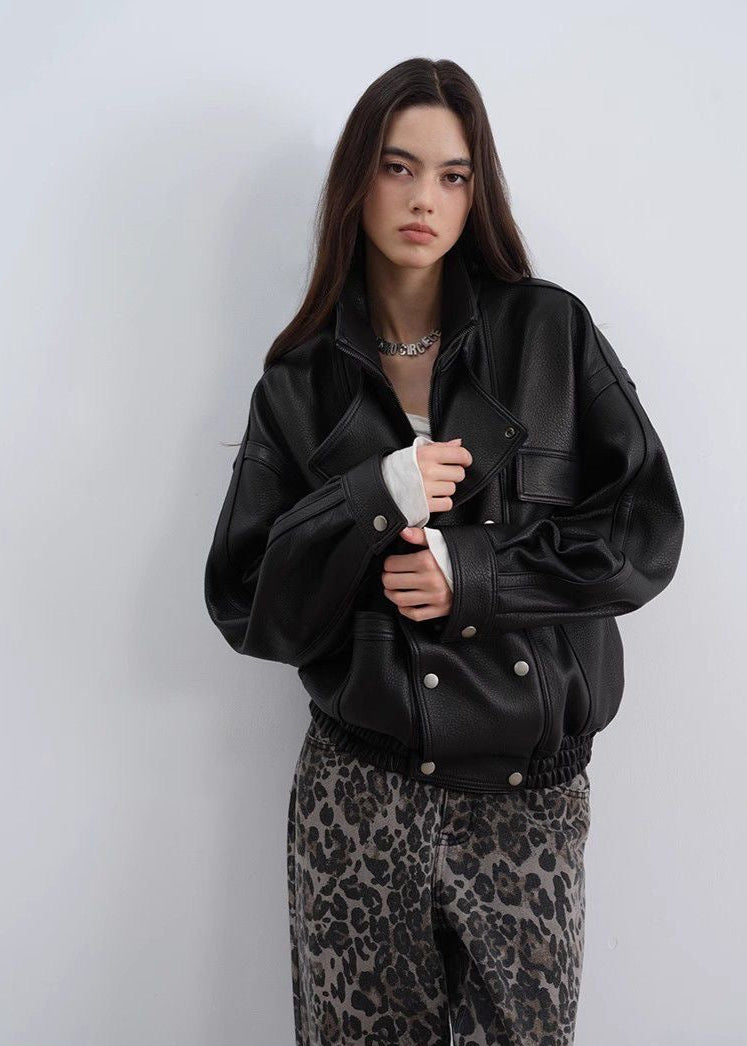 Aurora - Oversized Genuine Lambskin Leather Jacket
