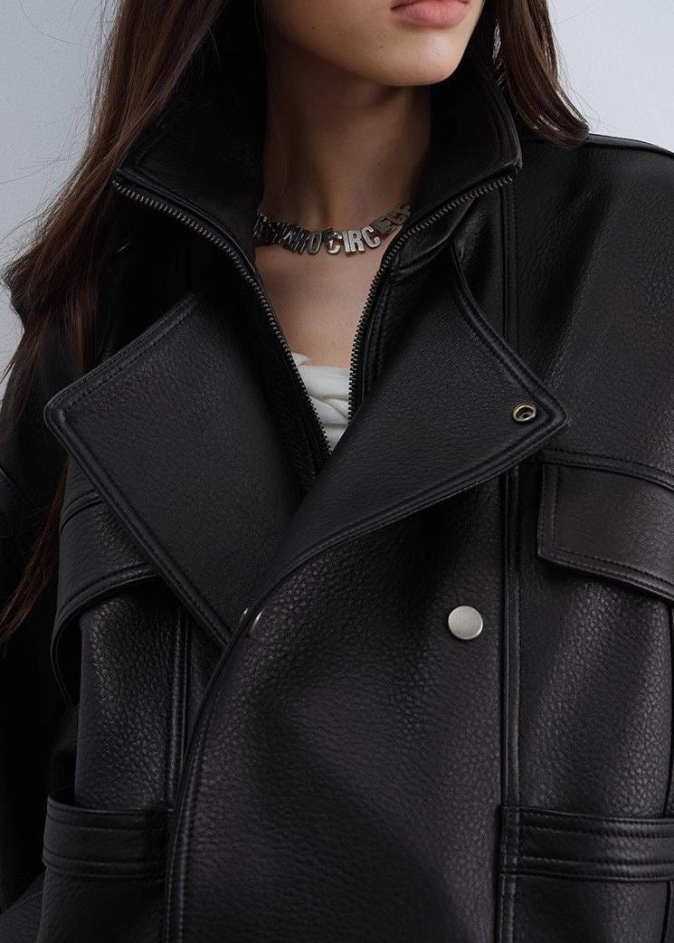 Aurora - Oversized Genuine Lambskin Leather Jacket