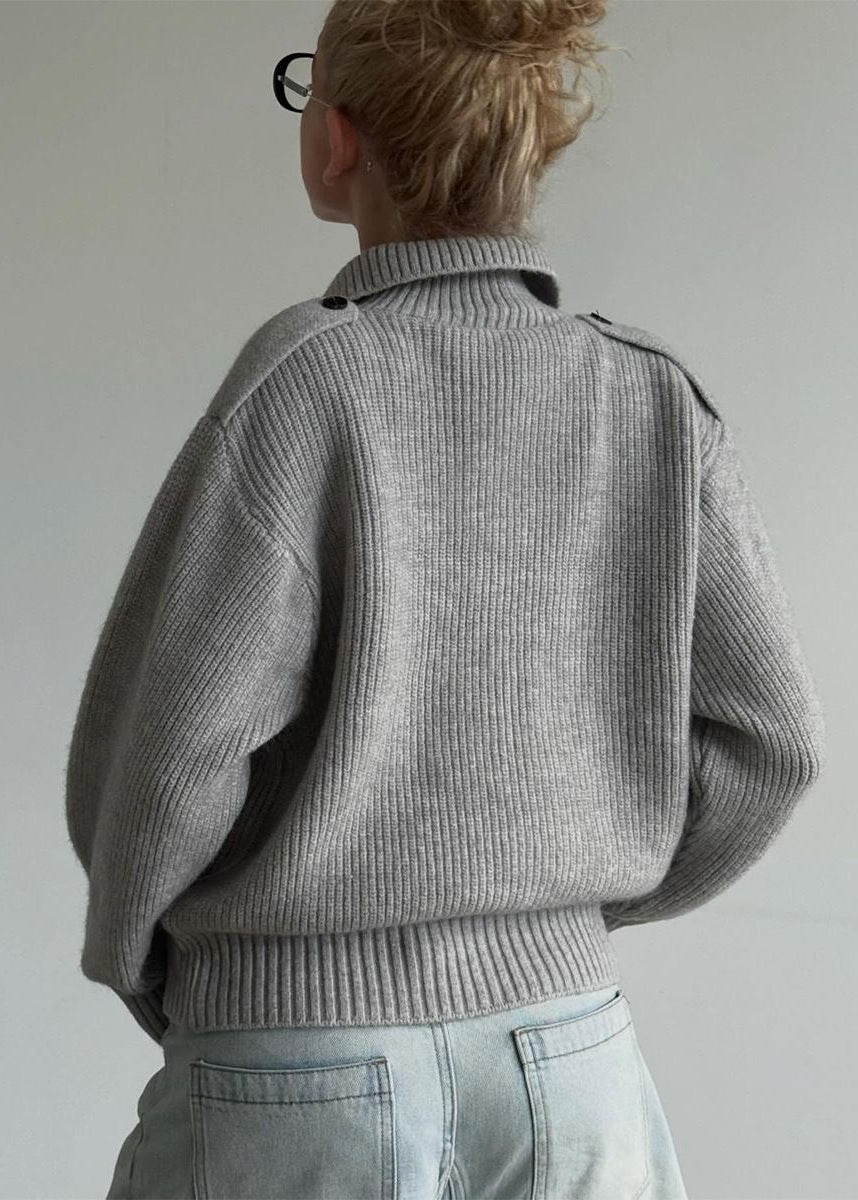 Ribbed Knit Stand Collar Cardigan with Button Front