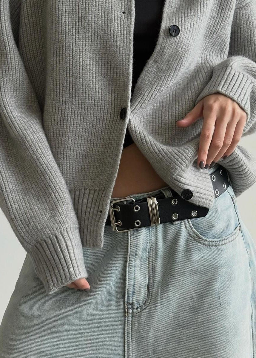Ribbed Knit Stand Collar Cardigan with Button Front