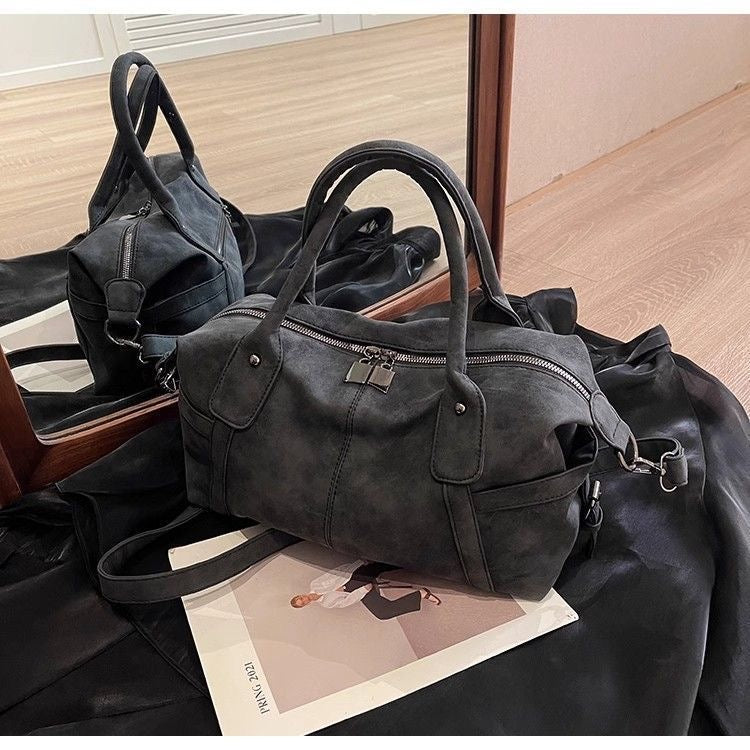 Faux Suede Shoulder Bag – Medium Tote with Top Handles and Crossbody Strap